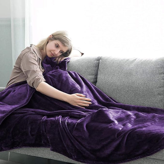 IR Imperial Rooms Fleece Blankets Queen Size 90x90 Inches- 8 Pack - Super Soft Fluffy Throw Blanket for Sofa and Bed - Warm and Cozy Lightweight 400 GSM Microfiber Bed Throws Blankets (Queen, Purple)