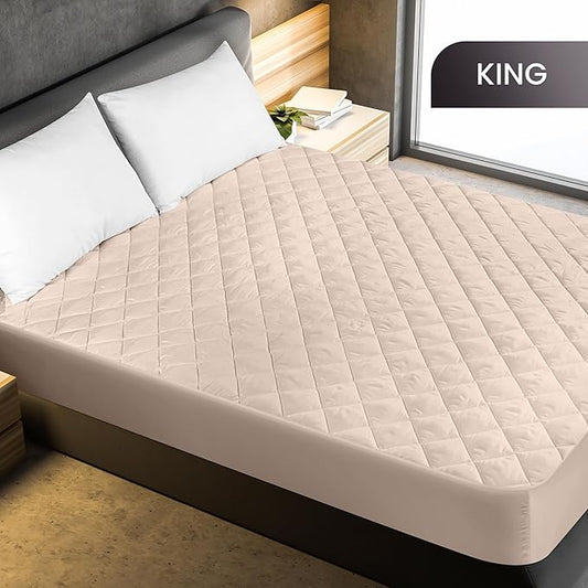 Utopia Bedding Quilted Fitted Mattress Pad, King Size, Elastic Fitted Mattress Topper Protector and Cover with Deep Pocket Stretches up to 16 Inches, Machine Washable (Beige)