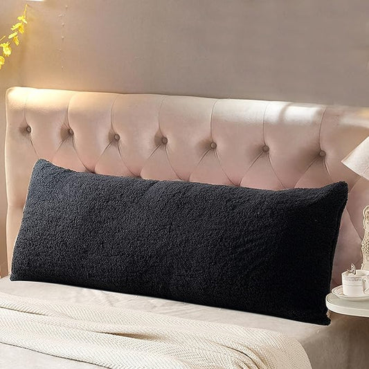 Reafort Ultra Soft Sherpa Body Pillow Cover/Case with Zipper Closure 21"x54" (21"x54" Body Pillow Cover, Black)