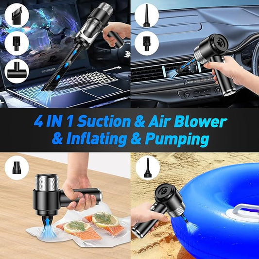 Mini Vacuum Cleaner, 16000PA Car Vacuum Cleaner Portable Cordless with LED Light, 4 in 1 Air Duster and Handheld Small Vacuum Rechargeable for Car, Home, Office, Pet(Black)