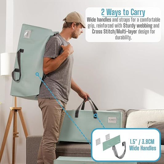 VENO 10 Pack Moving Bags w/Backpack Straps, Heavy Duty, Moving Boxes Alternative, Packing Supplies, Large Storage Totes for Dorm Room Essentials with Zipper for Clothes (Light Green Matte, 10 Pack)