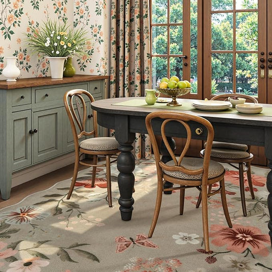 Lahome Floral Washable 6x9 Area Rugs, Soft Bedroom Rug for Living Room Ultra-Thin Non Slip Dining Room Rug, Stain Resistant Boho Rugs Easy Clean Throw Carpet for Office(6'x9',Brown)