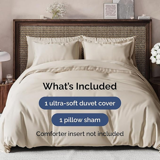 Duvet Cover Twin/Twin XL Size Set - Extra Soft Duvet Cover 68 x 90 with 1 Pillow Sham - Hotel Luxury, Easy Care and Fade Free with Zipper Closures & Ties - Comfy, Cozy Breathable Bedding Set (Wheat)