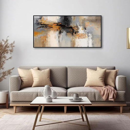 Abstract Wall Art - Large Canvas Wall Art for Living Room, Bedroom, Office - Framed Modern Wall Decor in Gray and Yellow - Artwork Paintings & Pictures