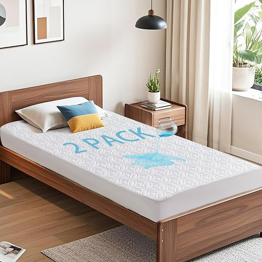BEDLORE 2 Pack Waterproof Mattress Protector, Twin XL Size Mattress Pad with Deep Pocket 6"-15" Depth, Soft Breathable Bed Mattress Cover for Bedroom, College Dorm (White)