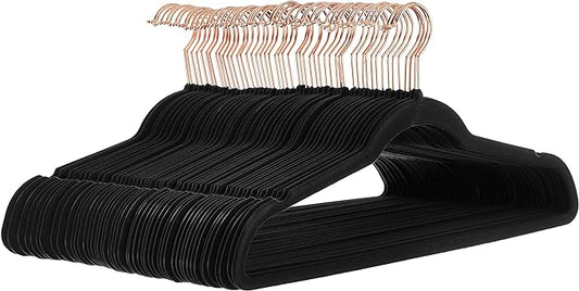 Amazon Basics Slim, Velvet, Non-Slip Suit Clothes Hangers, Black/Rose Gold - Pack of 50