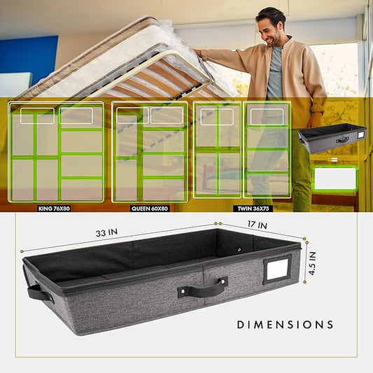 HOMELUX THEORY 2pc Low Profile Under Bed Storage Containers, Thin Under Couch Storage Organizer with Bins & Lids, Underbed Storage Box Ideal for Seasonal Clothes, Blankets, Fabric & Shoes (Dark Gray)