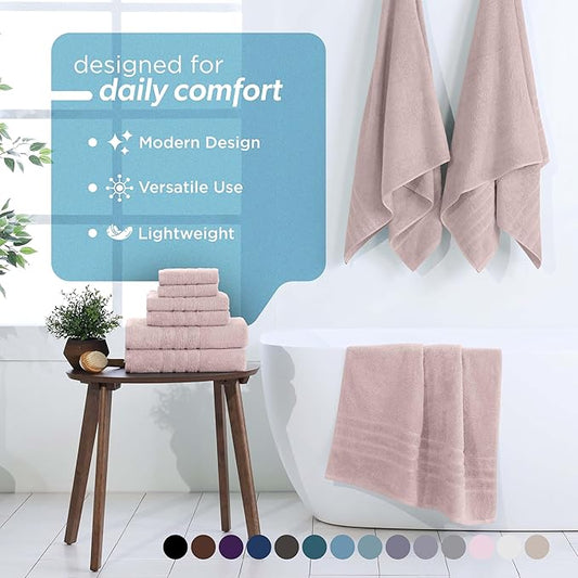Martex 6-Piece Towel Set – Ultimate Performance – 100% Cotton – 2 Bath Towels – 2 Hand Towels – 2 Wash Cloths – Versatile – Low-Linting – Supersoft & Absorbent Bathroom Set – Easy Care – Crystal Pink