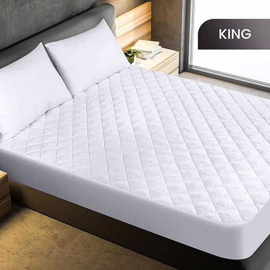 Utopia Bedding Quilted Fitted Mattress Pad, King Size, Elastic Fitted Mattress Topper Protector and Cover Stretches up to 16 Inches Deep, Machine Washable (White, Pack of 9)