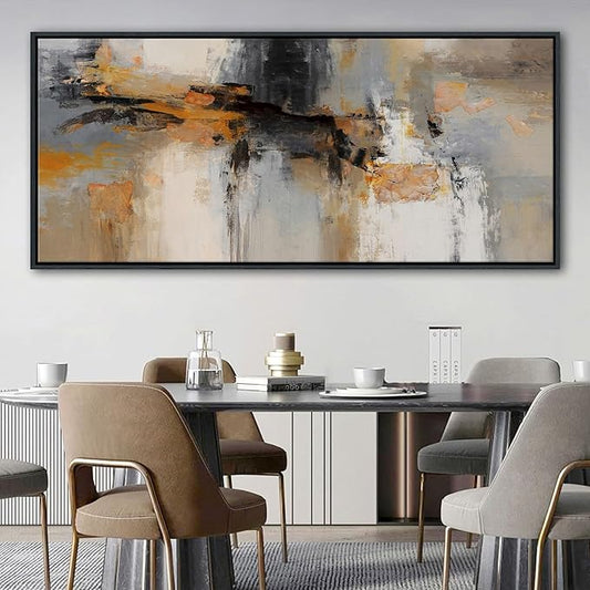 AJAZIKO Large Abstract Canvas Wall Art - Wall Art for Living Room and Bedroom, Modern Wall Decor in Orange and Gray Hues, Perfect Office Decorations for Work