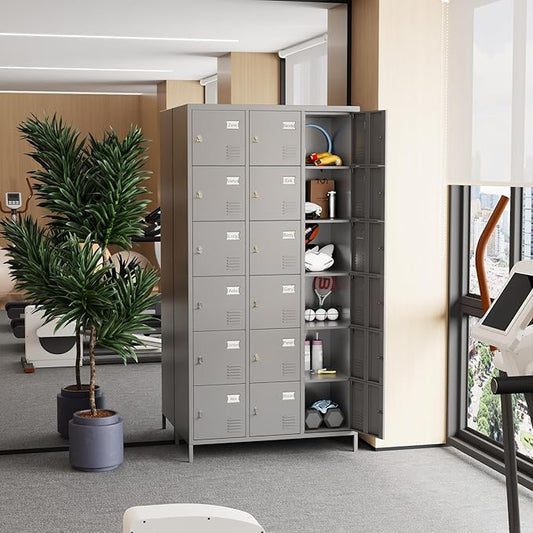 Aobabo 18 Doors Metal Storage Locker for Employees, Storage Locker for School Office Gym Bedroom, Grey, Assembly Required