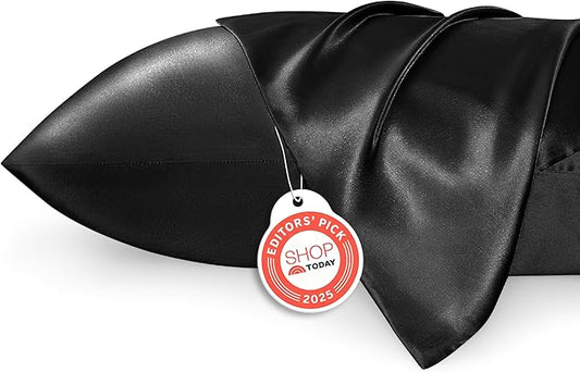 Bedsure Satin Pillowcase 2 Pack Similar to Silk Pillow Cases Standard Size, Pillow Case for Sleeping Women with Envelope Closure, Gifts for Women Men, Black, 20x26 Inches, 2pcs
