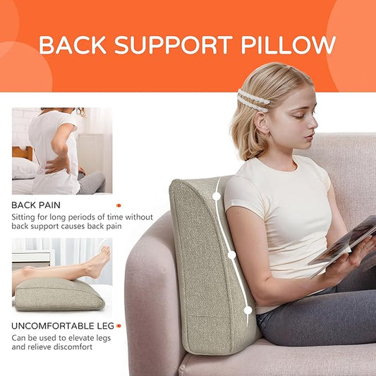 Daneey 3PCS Back Pillow for Sitting in Bed, Back Support Pillow for Couch, Back Pillow for Couch Replacement, Removable Cover, Beige