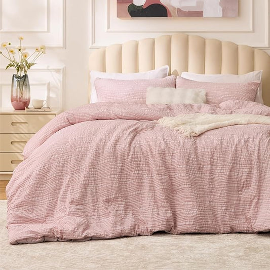 BEDELITE Blush Pink King Size Comforter Set - 3 Pieces Boho Tufted Jacquard Bedding Comforter Sets, Lightweight Soft & Warm King Bedding Set with 2 Pillowcases for All Season