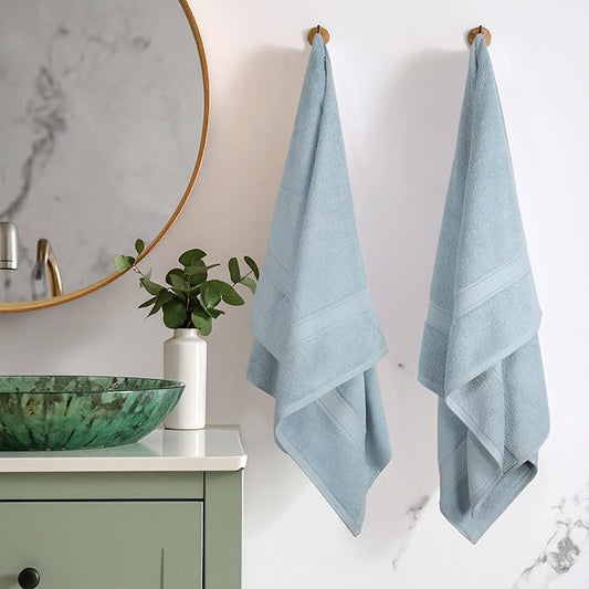 Superior Egyptian Cotton Pile Bath Towel Set of 2, Ultra Soft Luxury Towels, Thick Plush Essentials, Absorbent Heavyweight, Guest Bath, Hotel, Spa, Home Bathroom, Shower Basics, Light Blue