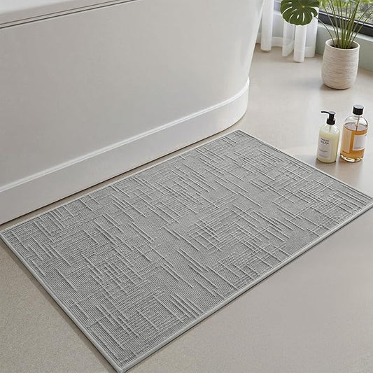 AMOAMI Bath Mat Non Slip Super Absorbent Quick Dry Bath Mats for Bathroom Floor Rubber Backing Washable Bathroom Rugs Modern Woven Jacquard Mat, Beside Tub Bath Rugs, 24" x 36", LightGrey