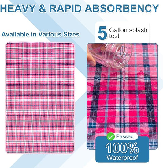 OUTCREATOR® Washable Bed Pads 34" x 54" (Pack of 2) for Incontinence Mattress Protector, Reusable Underpads for Elderly, Adults, Kids, Pets with Anti-Slip Bottom (Pink Plaid)