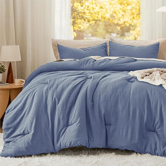 Bedsure King Size Comforter Set, Blue Soft Prewashed Bedding for All Seasons, 3 Pieces GentleSoft™ Warm Down Alternative Bed Set, 1 Lightweight Comforter (104"x90") and 2 Pillowcases (20"x36")
