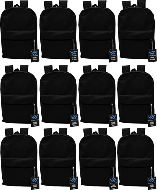 Winterlace 12 Pack Backpack, Bulk 17 inch Lightweight Outdoor Travel Gym Corporate Events Bag (Black)