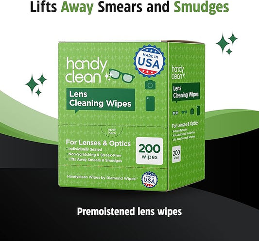 HandyClean Pre-Moistened Lens Cleaning Wipes, Eyeglass Wipes, Screen Wipes, 100 ct of 6 x 5 inches Individually Packed Lens Cleaner Wipes