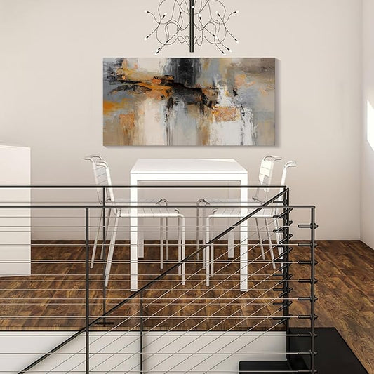 Abstract Canvas Wall Art - Large Framed Gray and Orange Paintings - Modern Wall Art Decor for Living Room & Office - Includes Pictures for Home Decoration Artwork for Bedroom 24×48IN