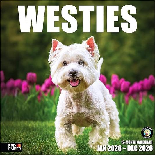 RED EMBER Westies West Highland White Terriers 2026 Wall Calendar 12 Month | 12" x 24" Open | Thick & Sturdy Paper | Holiday Gift | Cute Puppy Dog Calendar 2026