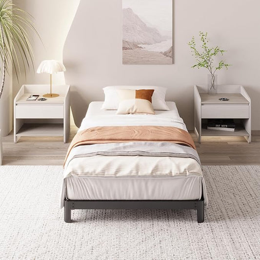 6 Inch Low Twin Bed Frames No Box Spring Needed, Heavy Duty Metal Twin Size Platform Bed Frame with Rounded Corner Legs, Easy Assembly, Noise Free, Black
