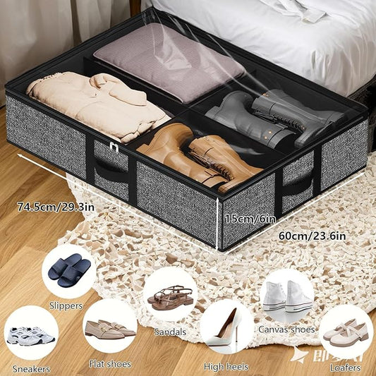 homyfort Under the Bed Shoe Organizer Fits 12 Pairs and 4 Pairs Boots,Sturdy & Breathable Materials,Underbed Storage Solution for Kids Men & Women Shoes,Great Space Saver for Your Closet Set of 2