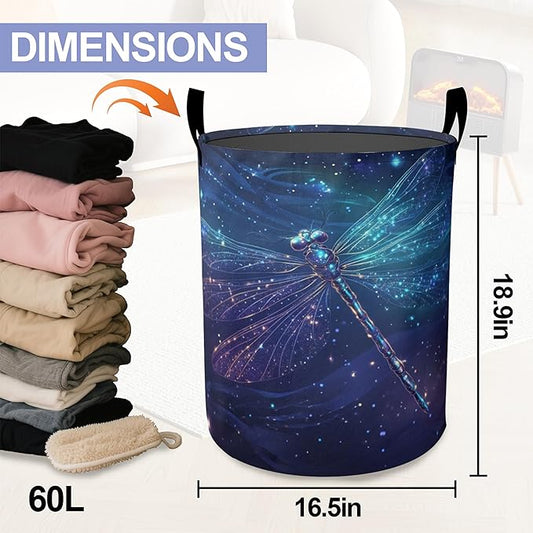 Laundry Basket-Retro Blue Dragonfly Foldable Waterproof Oxford Cloth Funny Tote Bag Laundry Hamper Clothes Storage Bucket Organizer For Bathroom/Laundry Storage/Bedroom Storage Basket