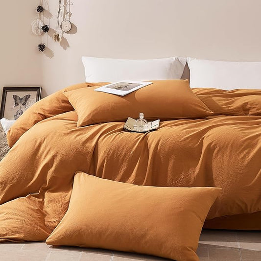 JELLYMONI Duvet Cover Twin Size - 100% Washed Cotton Comforter Cover with Linen-Like Texture, Breathable & Soft Bedding for Modern Home, Guest Room and Everyday Use,1 Duvet Cover & 1 Pillowcase