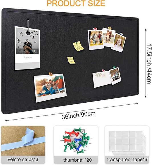 Large Bulletin Board - Foldable 36x17.5 Inches Cork Board Alternative with 20 Push Pins, Self-Adhesive Felt Bulletin Board for Wall, Home Office Classroom Decor