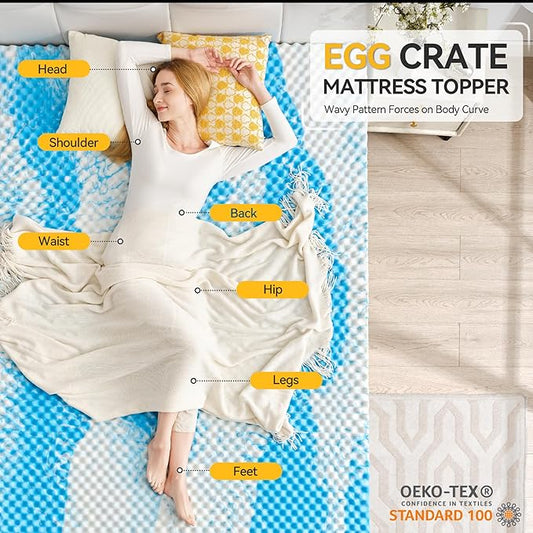 SINWEEK 3 Inch Egg Crate Memory Foam Mattress Topper Full Size, Soft Mattress Pad for Back Pain Relief, Bed Topper, CertiPUR-US Certified, Blue