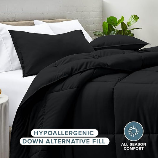 Bare Home Comforter Set - Twin/Twin Extra Long Size - Ultra-Soft - Goose Down Alternative - Premium 1800 Series - All Season Warmth (Twin/Twin XL, Black)