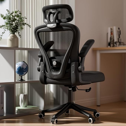 Ergonomic Office Chair M903, Computer Desk Chair with Wheels, High Back Mesh Office Chair with Adjustable Lumbar Support, Headrest, Flip-Up Armrests, Black