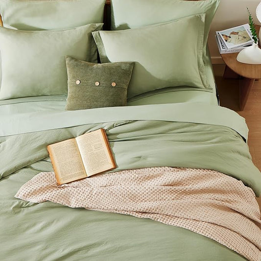 WRENSONGE King Size Comforter Set- 7 Pieces Soft Sage Green Bed in a Bag King with Fitted Sheet, Flat Sheet, 2 Pillow Shams, and 2 Pillowcases- Warm Bed Set for All Season
