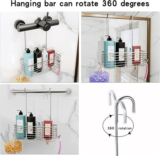YQh hanging shower rack, bathroom storage rack, shampoo bracket, the back hook can be rotated, and can be hung on the faucet or Claw foot bathtubcross bar, 304 stainless steel rust proof and durable