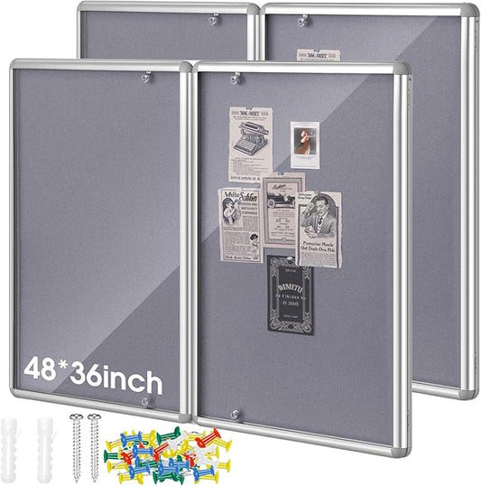 2 Pack Enclosed Bulletin Board 48"x36" Weather Resistant Lockable Enclosed Notice Cork Case Display Board Wall Mounted 2 Locking Door Aluminum Frame for Office School Commercial, 12xA4(Gray)