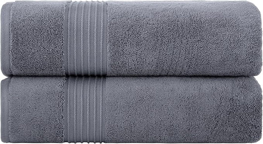 Milara Turkish Super-Plush Bath Towels Set 2-Piece | Premium Cotton Bath Towel Set Absorbent, Durable with Hanging Loops | Anthracite (Dark Gray) Turkish Bath Towels, (27 x 54 Inches)