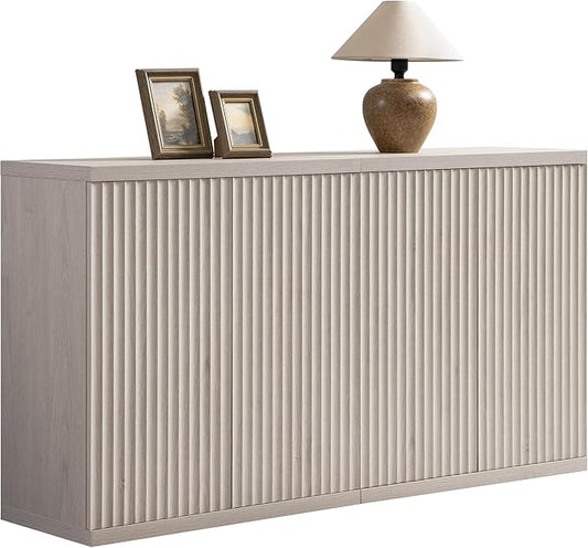 SICOTAS Buffet Cabinet with Storage Accent Sideboard Modern Credenza with Doors & Shelves Fluted Media Console Mid Century Coffee Bar Table for Living Room Kitchen Dining Room Hallway(2PCS)