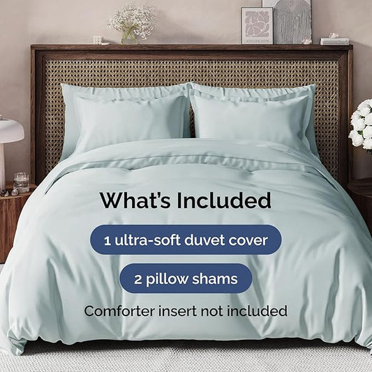 CGK Unlimited Duvet Cover King Size Set - Extra Soft King Size Duvet Cover 104 x 90 with 2 Pillow Shams - Hotel Quality, Fade Free w/Zipper Closures & Ties - Bedding and Bed Linens Set (Ice Blue)