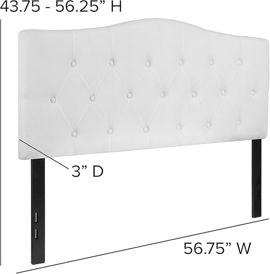 EMMA + OLIVER Tufted Upholstered Full Size Headboard in White Fabric
