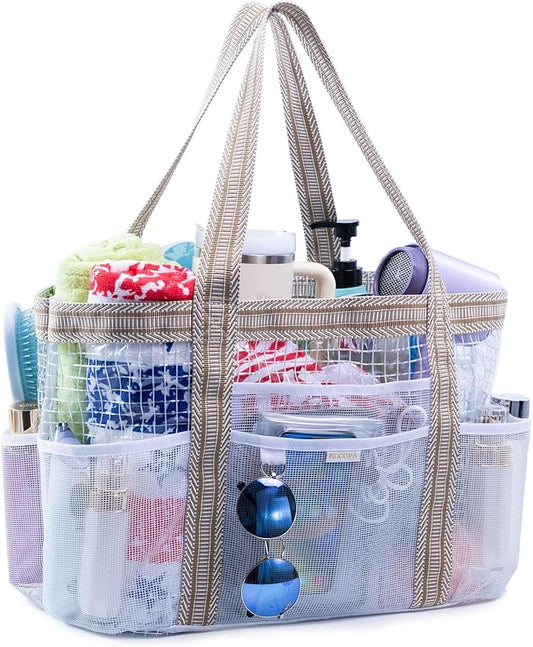 Large Mesh Shower Caddy – Portable ShowerTote with Waterproof Phone Pouch – Quick Dry Shower Bag with Separate Dry & Wet Zones for College Dorm, Gym, Beach Tote, Camping, Travel Essentials