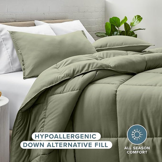 Bare Home Comforter Set - Queen Size - Ultra-Soft - Goose Down Alternative - Premium 1800 Series - All Season Warmth (Queen, Sage)