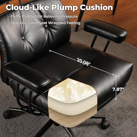 ovios Ergonomic Office Chair, High Back Faux Leather Executive Chairs with Thick Cushion, Comfy High-Century Modern Swivel Rolling Computer Armchair (Black, PU Leather)