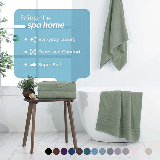Martex 2-Pack Ultimate Performance Bath Sheet Set – 100% Cotton – 33” x 65” – Extra Large Bath Towels – Versatile – Low-Linting – Supersoft Bathroom Set – Super Absorbent – Easy Care – Sage