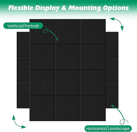 Large Cork Board Alternative - 11.8"x11.8"x0.35" 12 Pack Felt Wall Tiles Self-Adhesive Safe Removable Large Corkboard Bulletin Board Felt Cork Board for Walls Cork Board for Office 48 x 36-Black