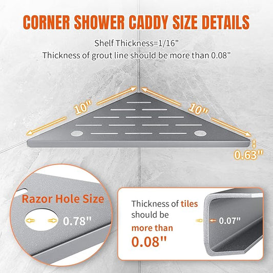 Corner Shower Shelf with Rozar Hole,Rustproof Stainless Steel Corner Shower Caddy Organizer Modern Sturdy Shower Shelf for Inside Shower 10" Large Capacity No-Drill Rack Storage Bathroom Accessories