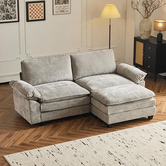 VINGLI 87" Convertible Sectional Sofa,L-Shaped Deep Seat Sofa Couch for Living Room,Modern 2-Seat Loveseat Sofa with Ottoman for Small Space(Light Grey)