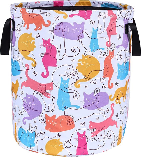 Cute Cat Laundry Basket Foldable Oxford Cloth Funny Tote Bag Laundry Hamper Clothes Storage Bucket Organizer For Bathroom/Laundry Storage/Bedroom Storage Basket 17.7x13.7 Inch