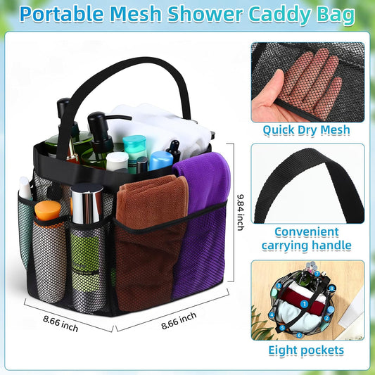 3 Pack College Dorm Essentials Set with 1 Pack 8-Pocket Mesh Shower Caddy Portable, 1 Foldable LED Desk Lamp Type-c Charging, 1 Ramen Cooker Set for College Dorm Home(Black) Dormly